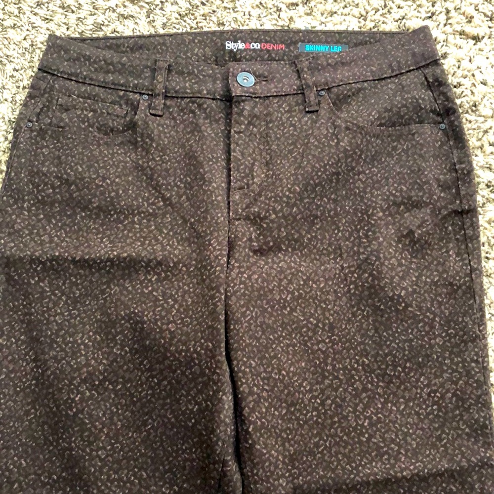 Style & Co Jeans Skinny Brown Print SZ 8 NWOT